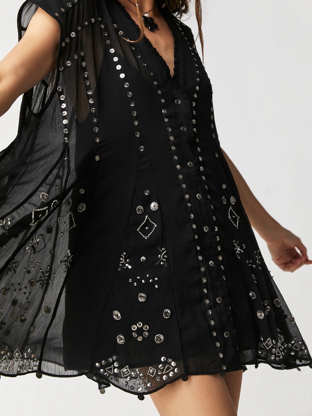 Free People Black Embellished Mini Dress